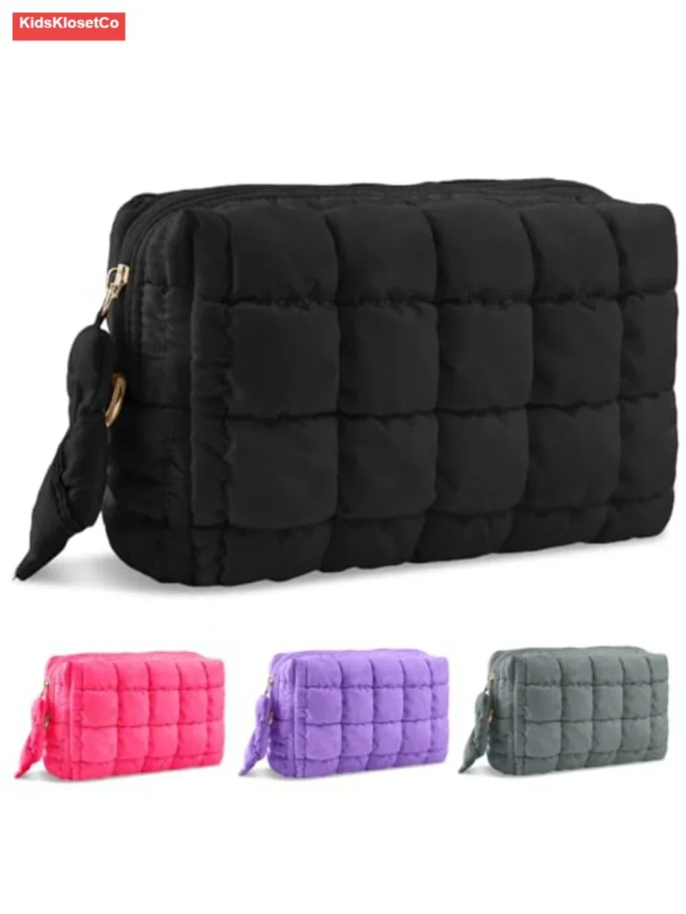Quilted Makeup Bag Puffer Cosmetic Travel Toiletry Pouch Organizer with Pockets